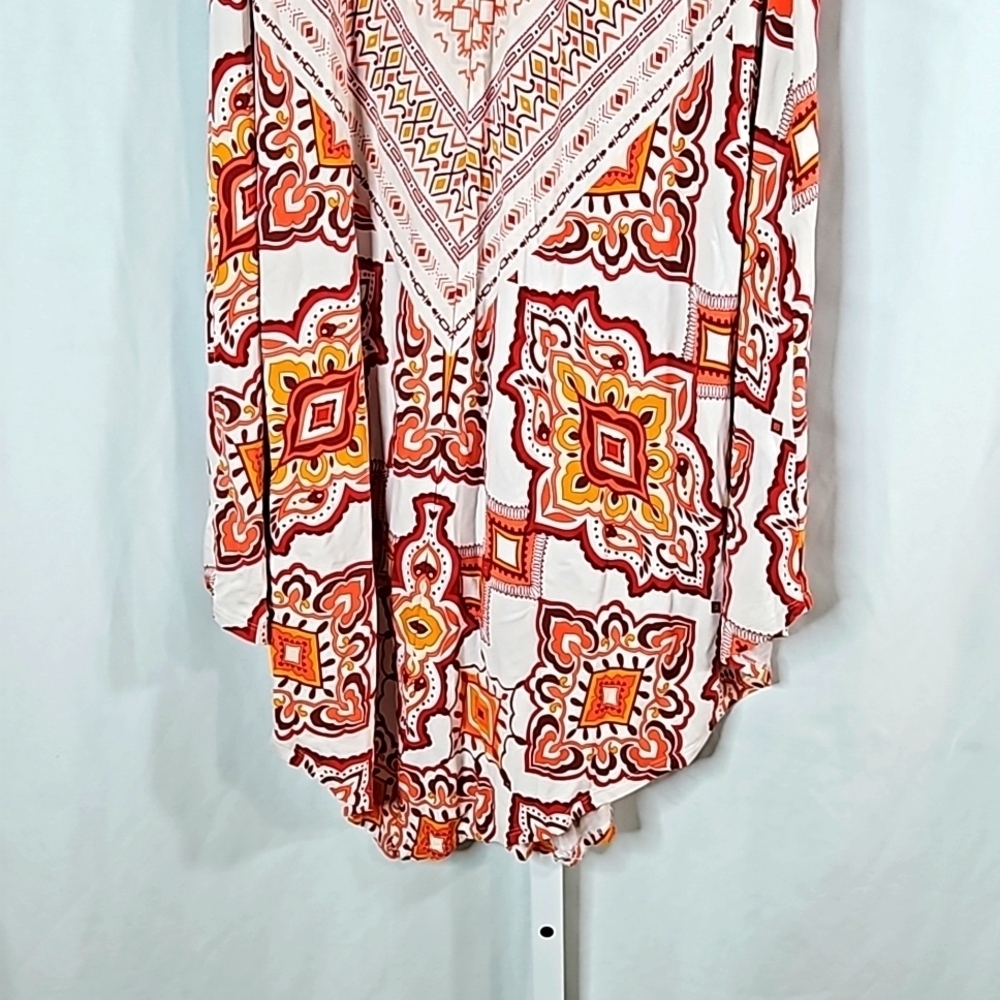 Chicos 2 VNeck Orange & White Paisley Hi/Low Dress Medium - Picture 7 of 9